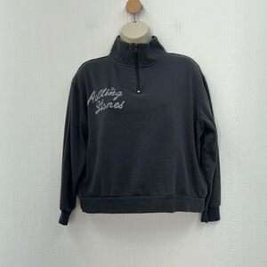The Rolling Stones - Gray Zip Up Rolling Stones Checkered Tongue Crop Pullover S